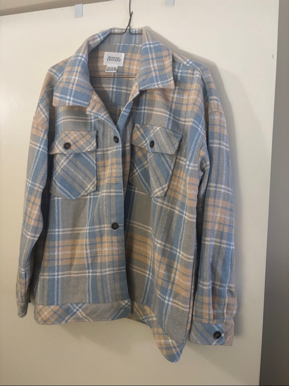 Boston Traders Light Blue and Tan Plaid Overshirt